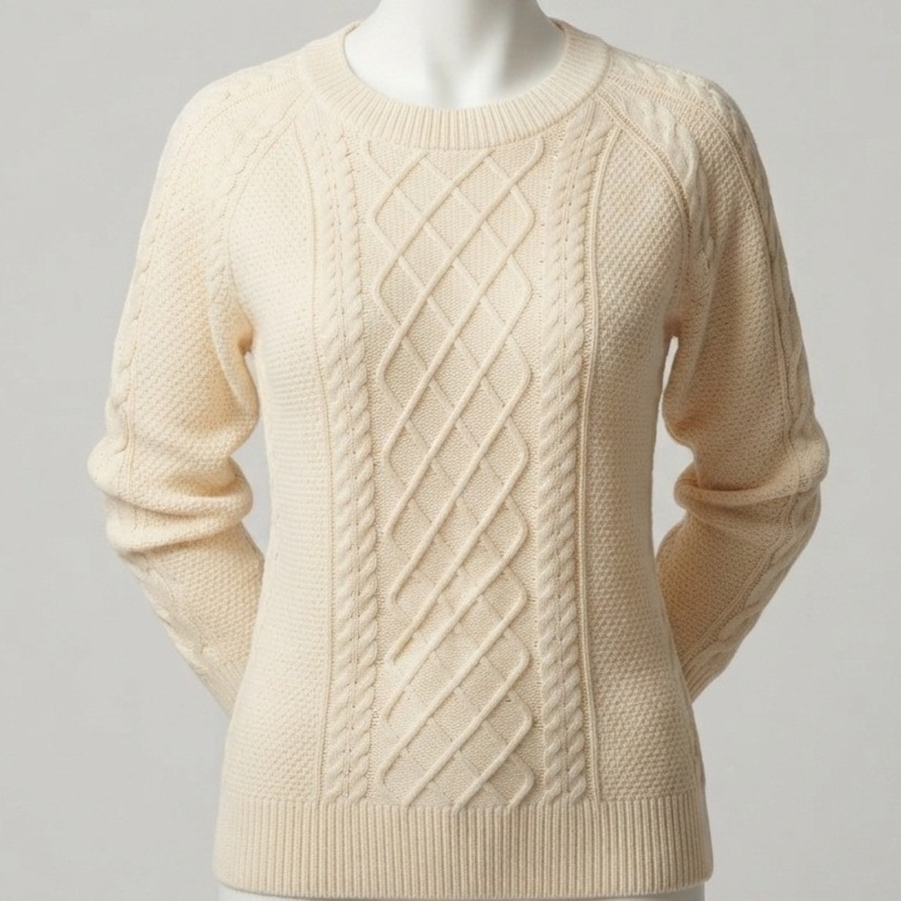 Moshu Cream Cable Knit Sweater Womens XL Ivory Crew Neck Long Sleeve Pullover